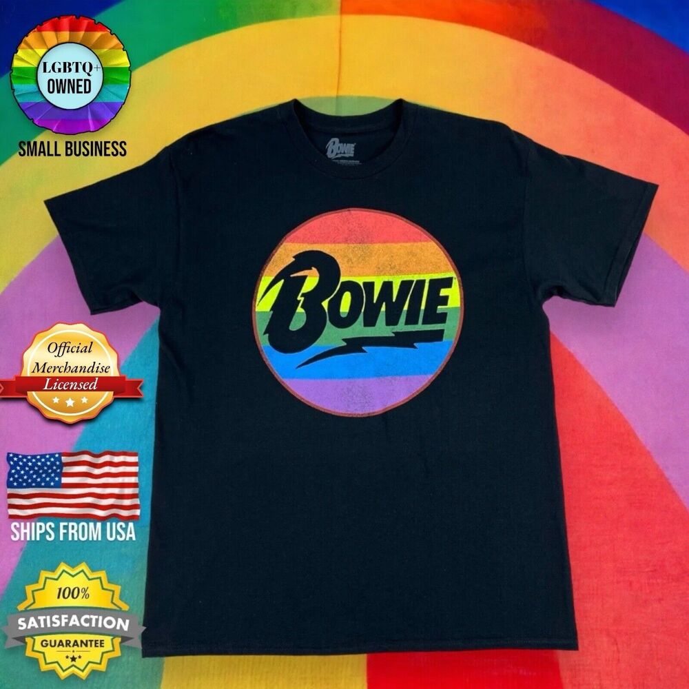 OFFICIALLY LICENSED David Bowie LGBTQ Gay Pride T-Shirt ADULT MEN'S LARGE Black